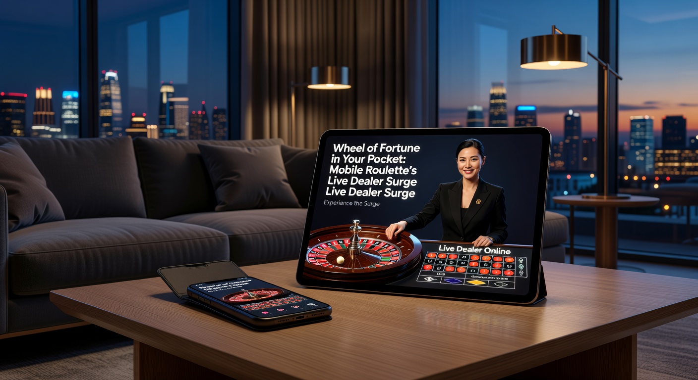 Smartphone mit Live-Roulette-Tisch, Croupier dreht das Rad in Echtzeit, während Spieler mobil wetten